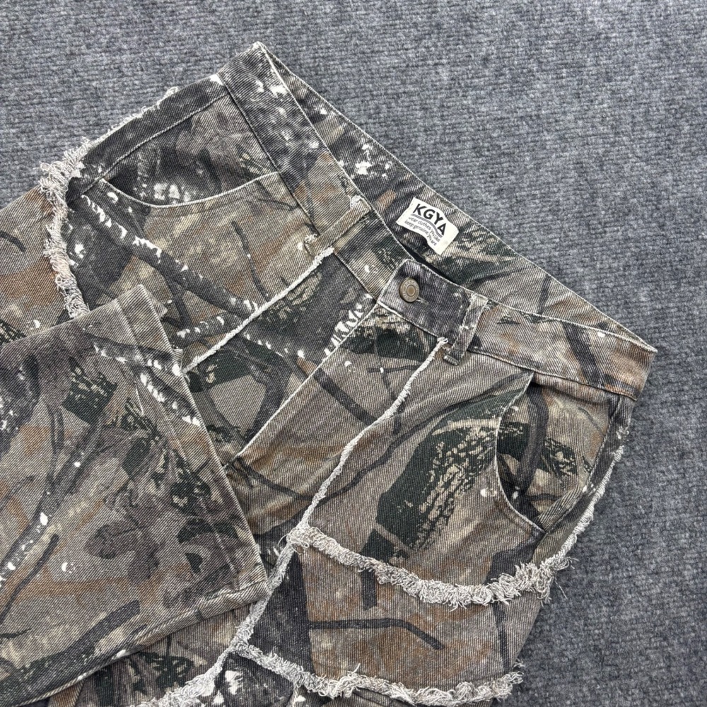 KGYA Camo Cargo Pants 30W x 26L Multi Pockets Tactical Wide Leg Baggy Unisex